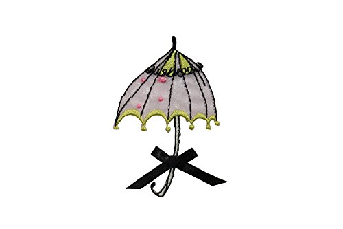 ID 7566 Umbrella With Black Bow Patch Parasol Rain Embroidered Iron On Applique