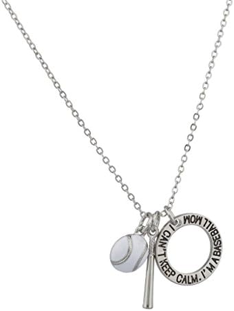 LUX ACCESSORIES I Can't Keep Calm I'm A Baseball Mom Bat Ball Charm Pendant Necklace
