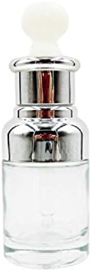 Hisght 1PCS 30ML/1OZ Upscale Empty Refillable Clear Glass Dropper Bottle Essential Oil Bottles Perfume Bottle Cosmetics Elite Fluid Container Jar Pot with Glass Pipette Eye Dropper(Silver)