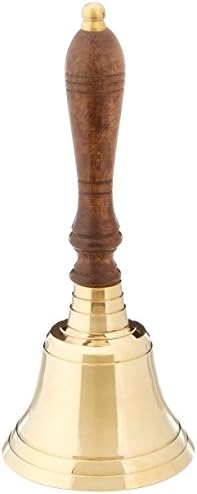 Solid Brass Bell With Wooden Handle - 9.5 Inch Tall - Multiuse - Use At Office, As Teacher's Bell, Altar or Hindu Puja Bell or As Home Decor Accent