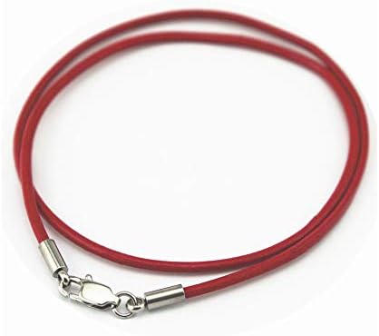 Glory Qin Red Genuine Leather Rope Chain Stainless Steel Squared Lobster Clasp Leather Cord Chain Necklace Rope (1.5 mm, 24 Inches Red)