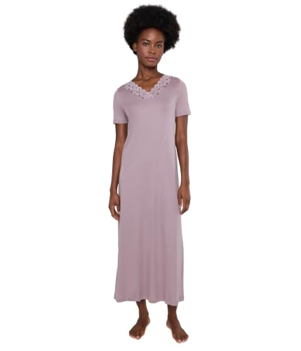 HANRO, Women's, Moments Short Sleeve Long Gown, Stormy Rose, X-Small at Amazon