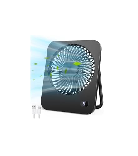 Mini USB Fan, 5 Speeds Table Fan, Very Quiet & Strong, Small Fan with 180° Swivel Stand, Portable Fan for Desk, Travel, Kitchen, Bedroom