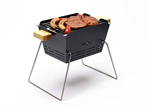 Knister Grill Holzkohlegrill - Small, Stahl Grill klein, BBQ Grill Holzkohle zum Mitnehmen Garten oder Balkon, Klappbare Beine für einfachen Transport (2-3 Personen)