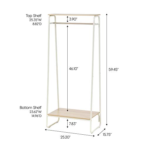 IRIS USA Clothing Rack, Clothes Rack with 2 Wood Shelves, Freestanding
