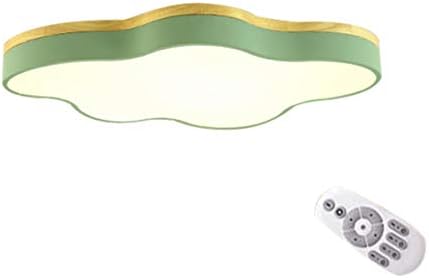 Senna House, SH-63806, LED Metal Shade Wooden Ceiling Plate Ceiling Lamp Flush Mount, White Acrylic Shade Cloud Shaped Dimmable with Remote Control Ceiling Light, Green