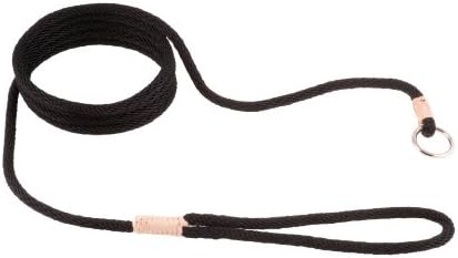 Alvalley Nylon Slip Leashes with Braided Leather - Adjustable Pet Lead for Dogs - Soft, Smooth Leash for Training & Walking - Durable, Strong Rope (Black, 6ft Long, 6mm Thick)