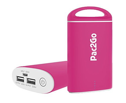 Mobile Power Charger from Pac2Go Portable Charger 7500mAh External Battery Pack Power Bank with Smart Connect Technology for iPhone, iPad, iPod, Samsung, Smartphone and Tablet Battery Backup (Pink)