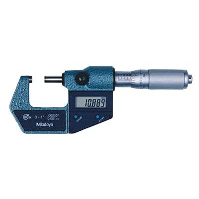 Mitutoyo293-344 Coolant Proof LCD Micrometer, Ratchet Thimble, 0-1"/0-25.4mm Range, 0.00005"/0.001mm Graduation, +/-0.00005" Accuracy, Without SPC
