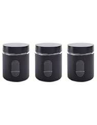 Kitchen: Priority Chef Tea, Coffee, Sugar Jars, Set of 3 Glass Canisters in Black Metal Overlay, Air Tight Screw Top Lids, Perfect Storage Solution - PriorityChef