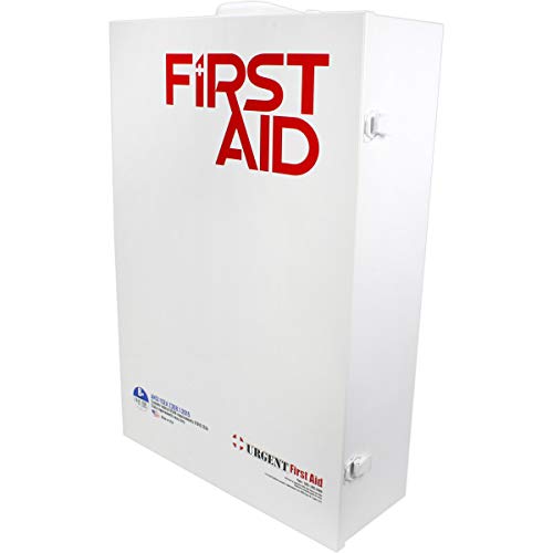 OSHA & ANSI 4 Shelf Industrial First Aid Cabinet with Pocket Liner, 150 Person, 1125 Pieces, 2015 Class B+, Types I & II, Made in USA by Urgent First AidTM with extra content & NEW ANSI First Aid Guide