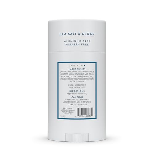 Native- Sal marina nativa y cedro: el cedro cálido, acogedor y atractivo junto con toques de aire marino húmedo y agua salada fresca ayudan a crear este desodorante vegano.