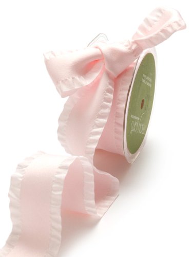 May Arts 1-1/2-Inch Wide Ribbon, Pink Faux Suede with Ruffled Edge