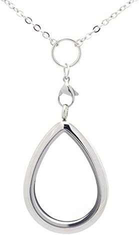 Lefeng Water Drop Stainless Steel Glass Memory Floating Locket + 30 inch Rolo O Necklace