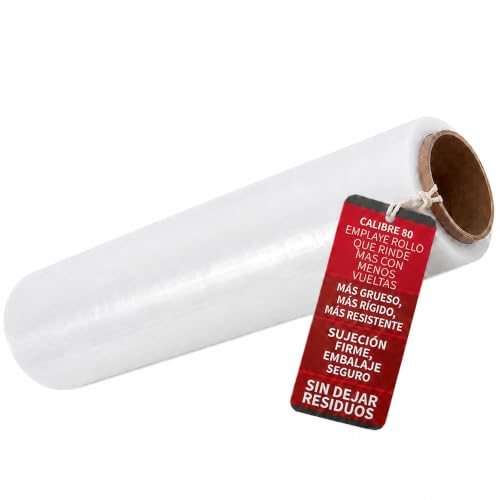 YUREX Emplaye Rollo Calibre 80 que Rinde Más con Menos Vueltas 18 pulgadas x800 pies para Empaque y Embalaje Protege Muebles Pallets en Mudanzas y Almacenaje sin Dejar Residuos Manual y Transparente