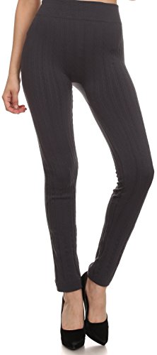 Sakkas 200TX Warm Cable Knit Fleece Lined High Waist Leggings - Charcoal - One Size