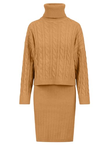 APART Strick-Set aus einem ärmllosen Kleid und einem Pullover, Cognac, 42