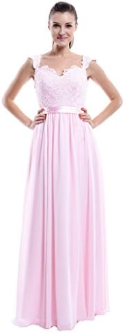 Dressblee Blush Pink Straps Floor Length Lace Chiffon Bridemaid Prom Dress Size 24 Plus US Pink