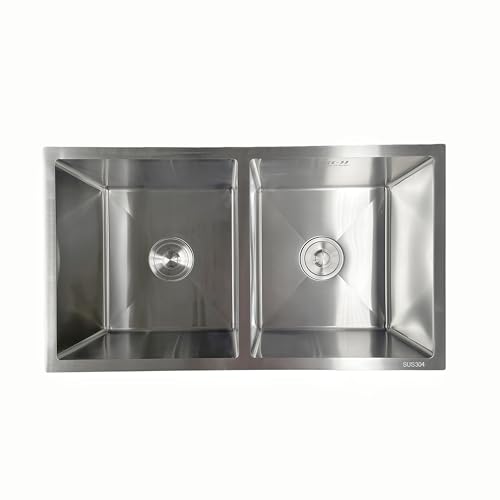 GRÖND Tarja Fregadero para Cocina Doble Tarja de Acero Inoxidable 304, 80x45 cm Con Escurridor Movible y Kit de Drenaje, para Empotrar o Submontar (PLATEADO)