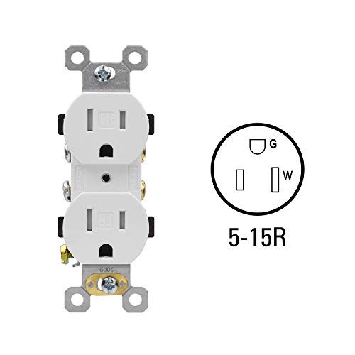 AIDA 20 Amp, 125 Volt, 5-20R, 2 Pole 3 Wire,Tamper Resistant Weather Resistant Residential Grade Self-gounding Duplex Receptacle TR WR White Wall Outlet Side & Back Wire UL Listed 10 Pack White 030661