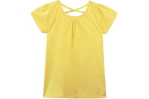 Noomelfish Girls Criss Cross Back T-Shirts Short Puff Sleeve Tee Tops (5-12 Years)