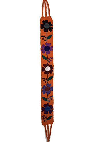 Traditional Mexican Embroidered Colorful Floral Belt (Beige)