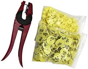 howellsfarm 1-100 Ear Tag and Applicator Kit Anti Dropping Round Cattle Sheep Animal Tags with Plier (Yellow Ear tag +1 Pliers)