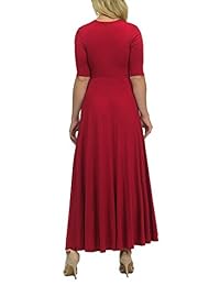 Maxi vestido de manga corta con bolsillos y cuello en V y doble capa (rayón liso Spandex)