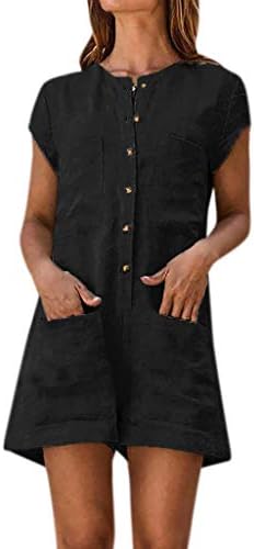 BaZhaHei Women's Cotton Linen Jumpsuits Short Sleeve Casual Loose Dungarees Rompers Summer Shorts Pants Holiday Playsuit