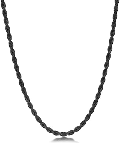 Amazon.com: Black Stainless Steel 4mm Twist Rope Chain Necklace