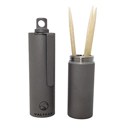 VALTCAN EZ-Dispenser Toothpick and Pill Holder Full Titanium Toothpicks Pocket Clip Quick Dispenser Keychain Easy Open Original Design Can Carry Salt Pepper Seasoning Key Clip for Clean Tooth