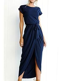 Avanova - Vestido de manga corta con cuello redondo para mujer, con cinturón