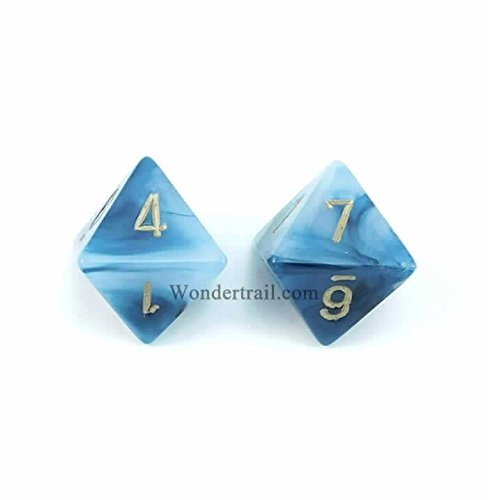 WCXPP0889E2 Teal Phantom Dice with Gold Numbers D8 Aprox 16mm (5/8in) Pack of 2 Dice Chessex