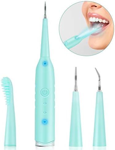 PRETTY SEE 2 in 1 Plaque Remover Tartar Remover Teeth Stain Remover, Silicone Electric Toothbrush, for Teeth Clean and Teeth Whiten, 3 Replaceable Cleaning Heads, Blue