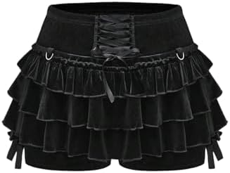 fiorforte ミニスカート♥Garter lace short pants GothDark Shorts for Women Sexy Vintage High Waist Gothic Velvet