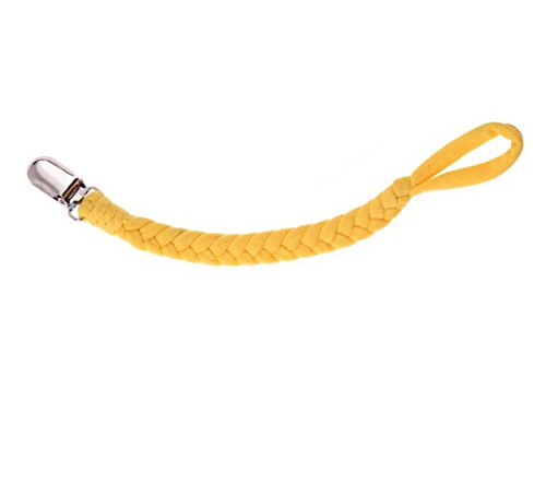 Pacifier Clips Set by MUKIN-Teething Ring Holders for Baby,Universal Flexible Holder Leash for Pacifiers, Teething Toy or Soothie.Baby Shower Gift Set.(Pack of 4)+Free Reusable Bag. (Yellow)