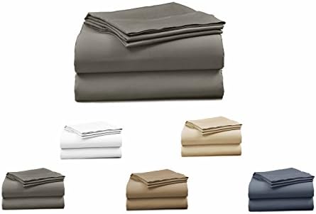 Elles Bedding Collections Bed Sheets 100% Cotton Sheet Set 400 Thread Count Wrinkle Free Bedding Set Grey King
