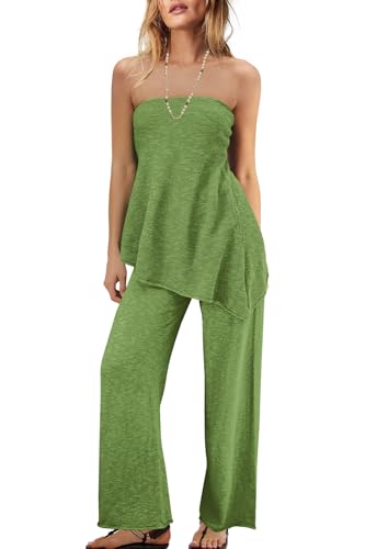 Panadila Womens Summer Matching Set 2 Piece Tube Top and Pants Army Green S at Amazon