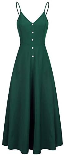 Eliacher Women's Button Down Adjustable Spaghetti Straps Casual Summer Dress Sleeveless Backless Midi Dresses with Pockets