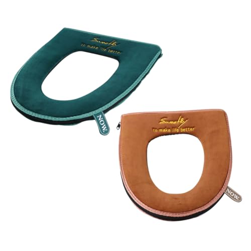 BRIGHTFUFU 2pcs Toilet Seat Cover Zipper and Cushion Pad Warm Seat Covers for Winter Random Color