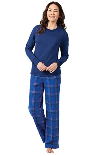 PajamaGram Womens Flannel Pajamas Soft - Ladies Flannel Pajamas, Indigo, M, 8-10