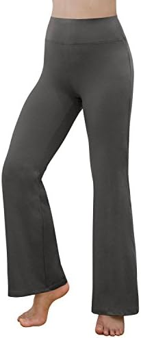REETOYO Women's Power Flex Tummy Control Workout Yoga Boot Cut Flares Pants With Inner Pocket, Gray , Large
