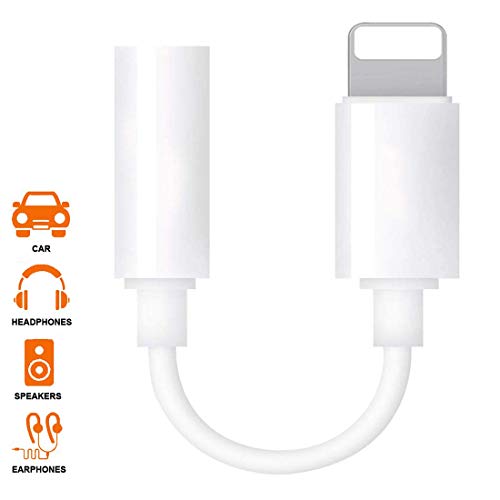 Headphone Jack Adapter for iPhone, 3.5mm Earphone Adaptor for iPhone Xs/Xs Max/XR/ 8/8 Plus/X (10) / 7/7 Plus, Audio Splitter Accessories Music Aux Adapter Headphone Dongle 3.5mm Earbud Cable – White