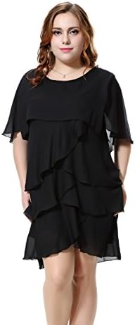 Right Fashion Women's Casual Batwing Sleeve Plus Size Chiffon Dresses (US22, Black)