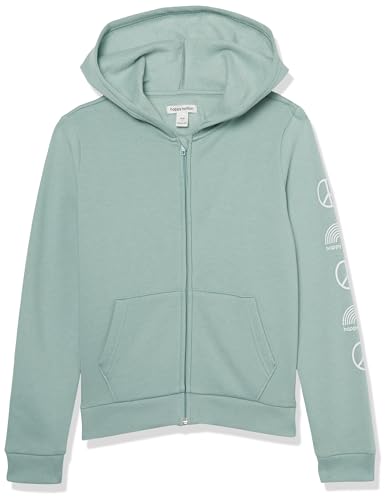 Happy Nation Fleece Full Zip Hoodie Sweatshirt, Green Stone, Small