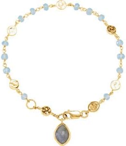 18K Yellow Gold Vermeil Blue Chalcedony &amp; Labradorite 7.5 Inch Bracelet