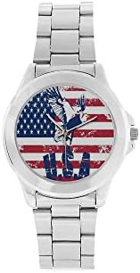 Red White Blue Star Stripe United States USA American Flag Elephant Unisex Stainless Steel Watch