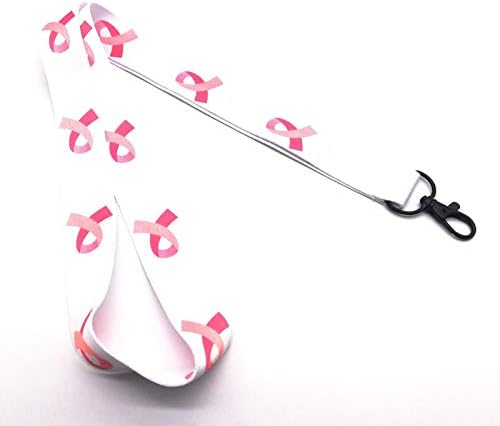 Cancer Awareness Lanyards Neck Strap Lanyard 4 Designs Cancer Logo Breast Cancer UK Seller (White Pink)