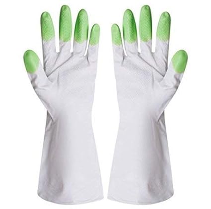 Allmart Enterprise Rubber Latex Non-Slip Kitchen Laundry Gardening Dishwashing Scrubbing Cleaning Gloves, Adult Size (Assorted) - Set of 2