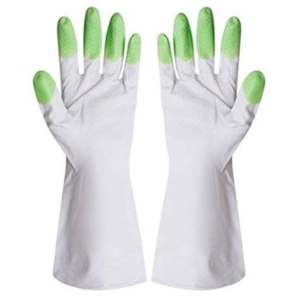 Allmart Enterprise Rubber Latex Non-Slip Kitchen Laundry Gardening Dishwashing Scrubbing Cleaning Gloves, Adult Size (Assorted) - Set of 2